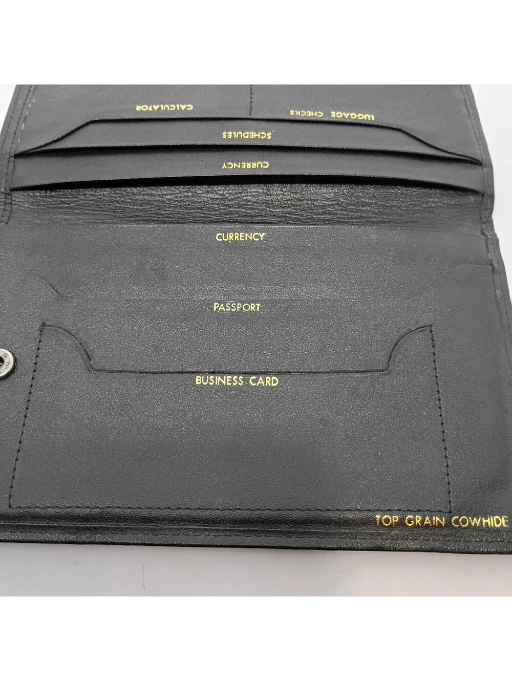 Black Cowhide Leather Travel Wallet Travelers Checks Airline Tickets Etc